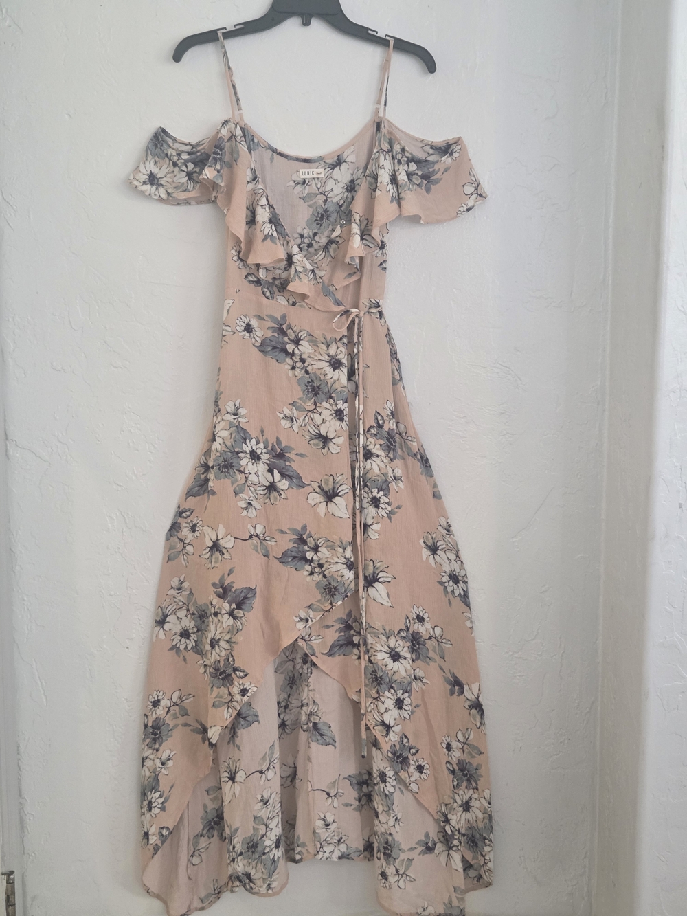 Floral Blush Pink Cold-Shoulder High-Low Wrap Dress
